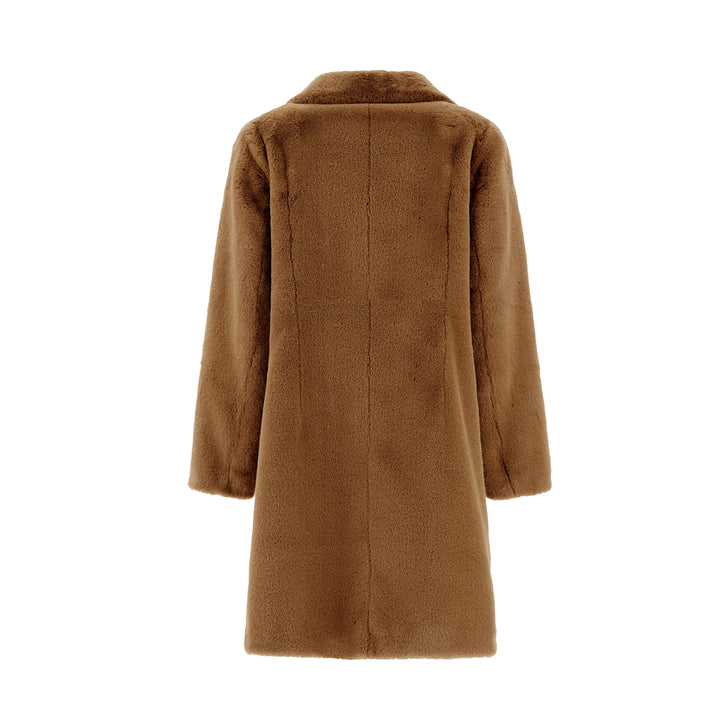 Herno Soft Faux Fur Long Coat in Camel