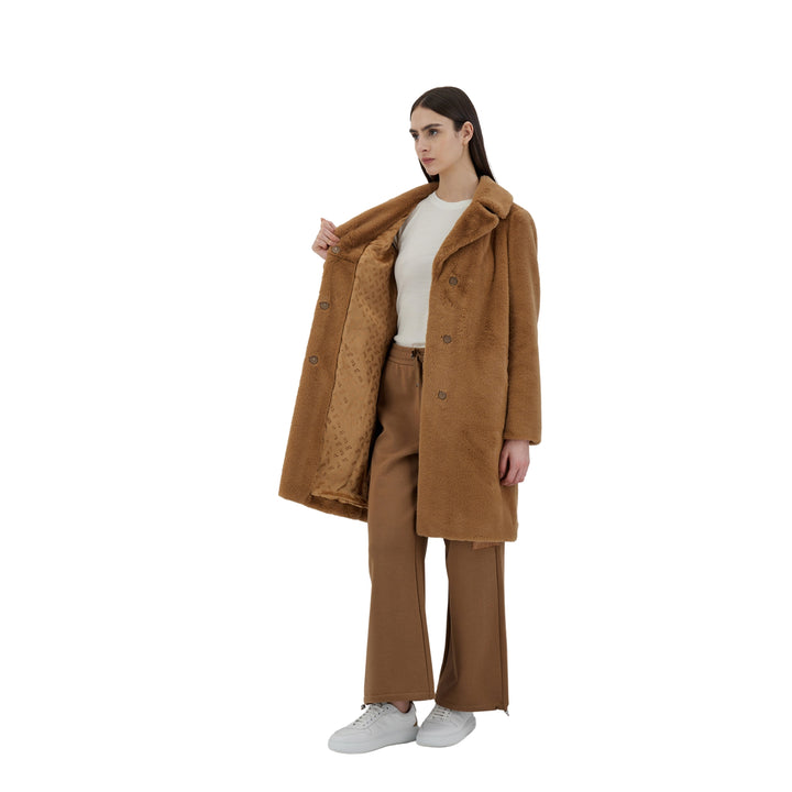 Herno Soft Faux Fur Long Coat in Camel