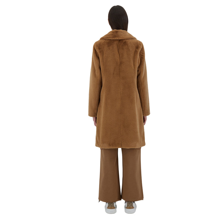 Herno Soft Faux Fur Long Coat in Camel