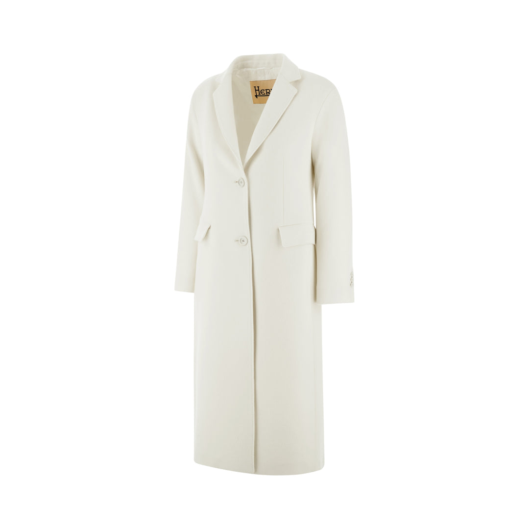 Herno White Wool Long Single Breasted Coat