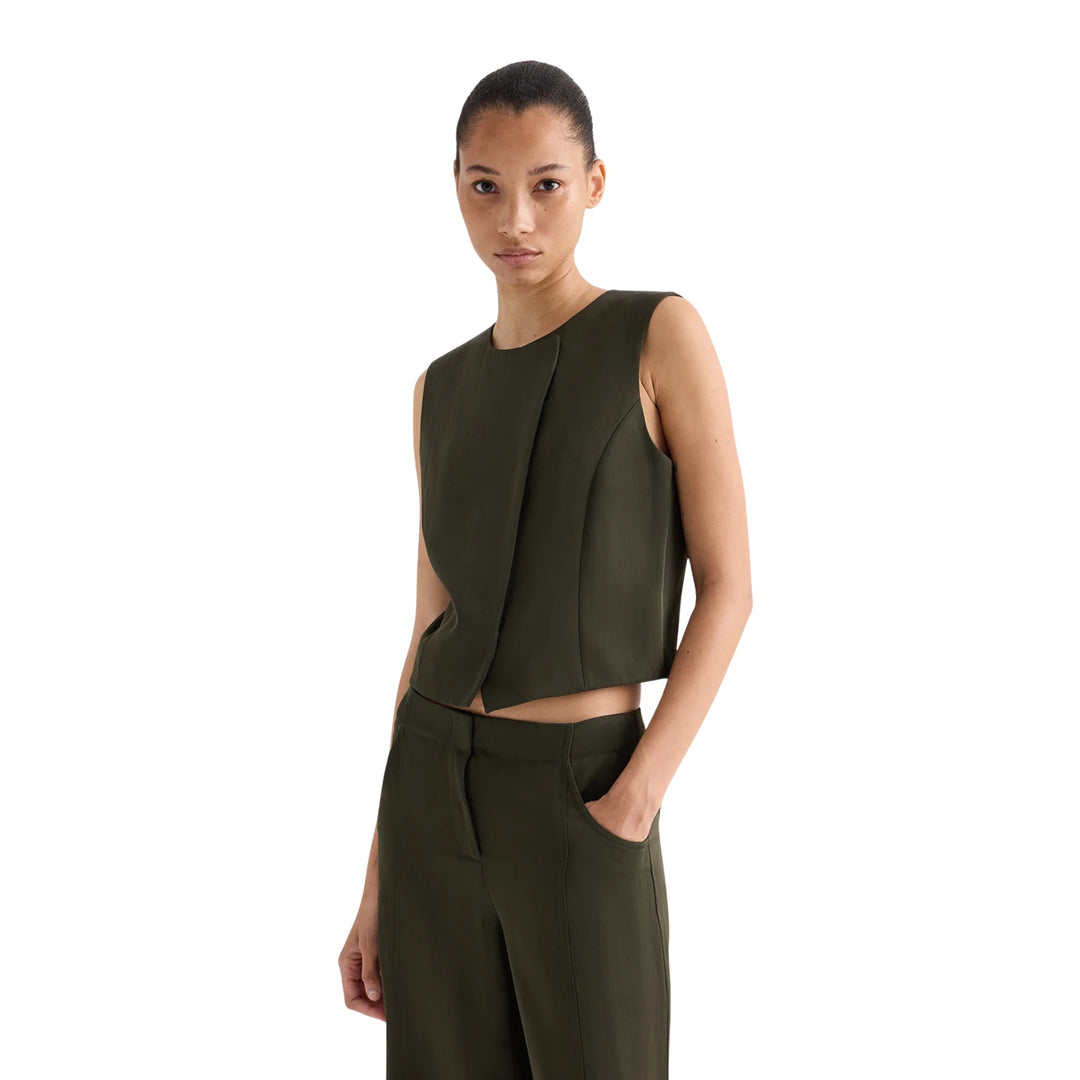High Neck Hidden Placket Vest in Rosin