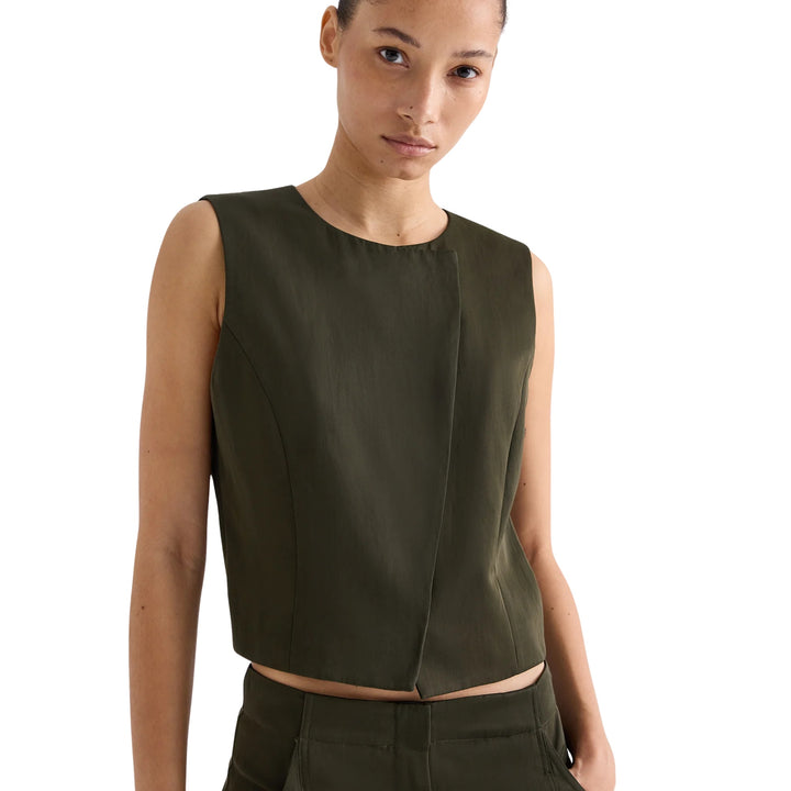 High Neck Hidden Placket Vest in Rosin