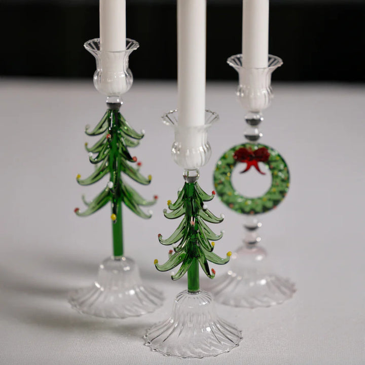 Holiday Tree Taper Holder - 9.25" - Clear/Green