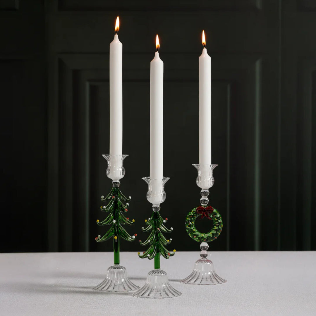 Holiday Tree Taper Holder - 9.25" - Clear/Green