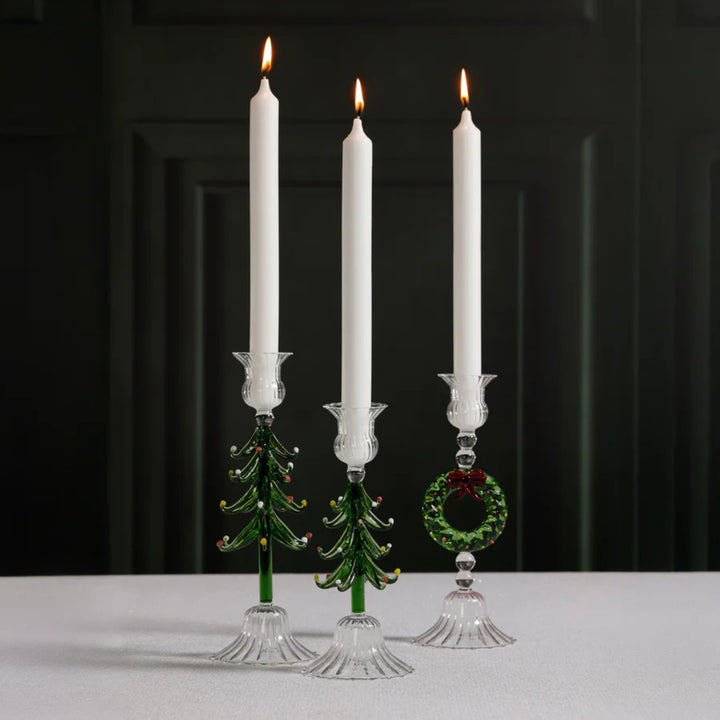 Holiday Tree Taper Holder - 9.25" - Clear/Green