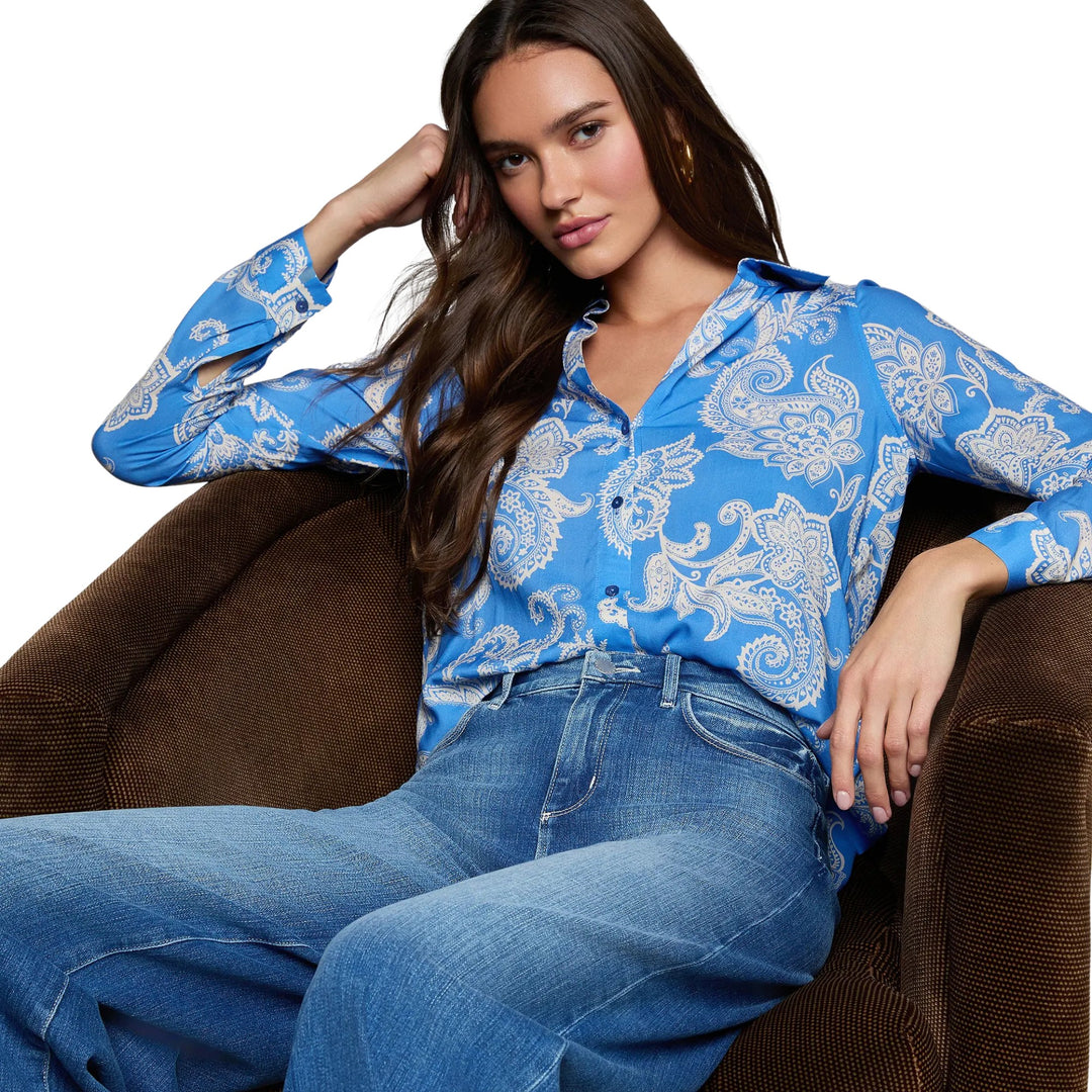 Holly Long Sleeve Blouse in Regatta Blue/Ivory 2 Tone Paisley