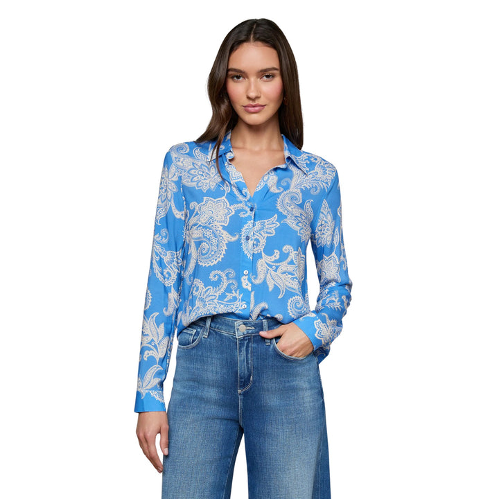 Holly Long Sleeve Blouse in Regatta Blue/Ivory 2 Tone Paisley