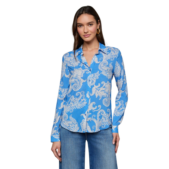 Holly Long Sleeve Blouse in Regatta Blue/Ivory 2 Tone Paisley