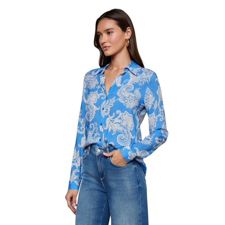 Holly Long Sleeve Blouse in Regatta Blue/Ivory 2 Tone Paisley