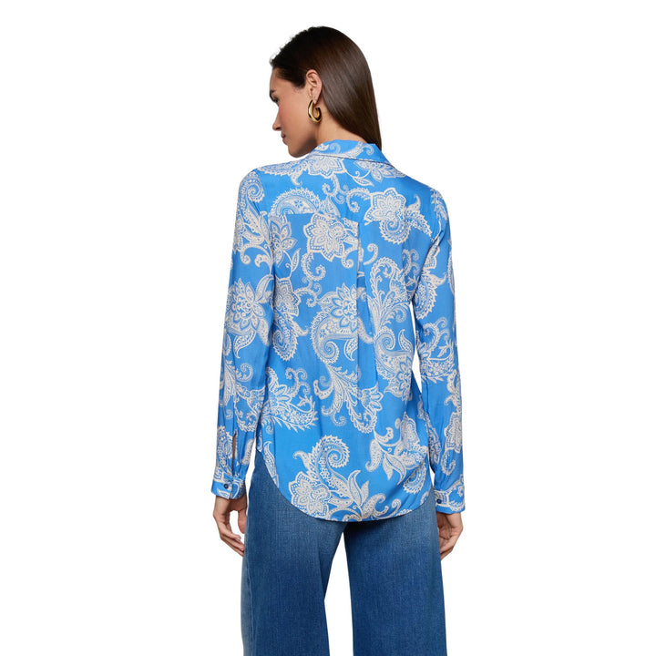Holly Long Sleeve Blouse in Regatta Blue/Ivory 2 Tone Paisley