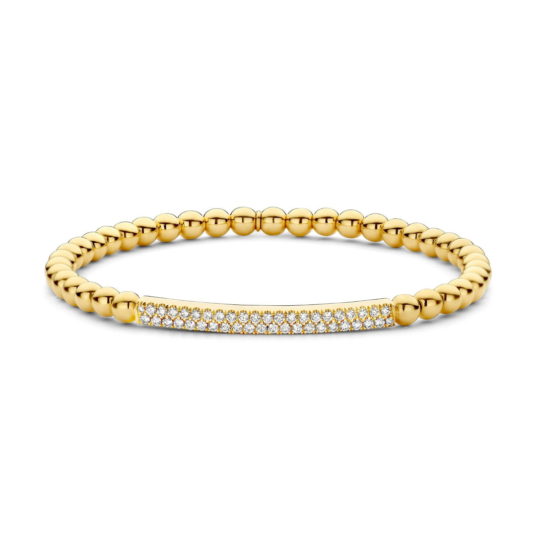 Hulchi Belluni Tresore Pave Bar Diamond YG Stretch Bracelet 0.41ct