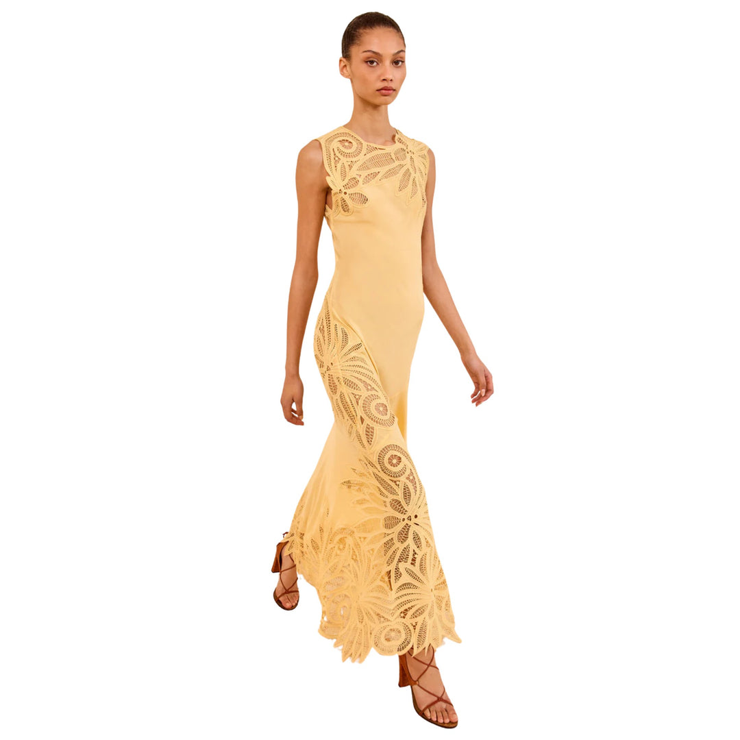 Idra Lace Applique Dress in Dandelion