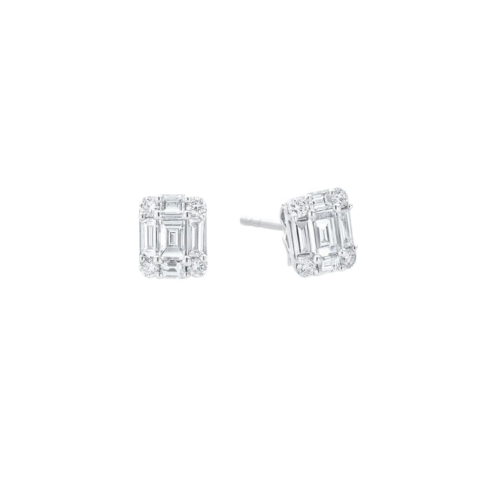 Illusion Emerald White Gold Diamond Studs