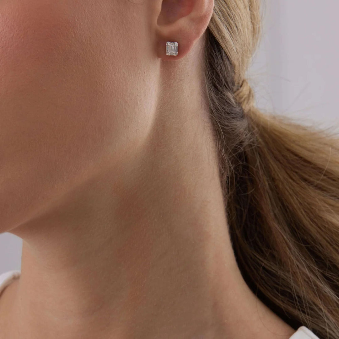 Illusion Emerald White Gold Diamond Studs