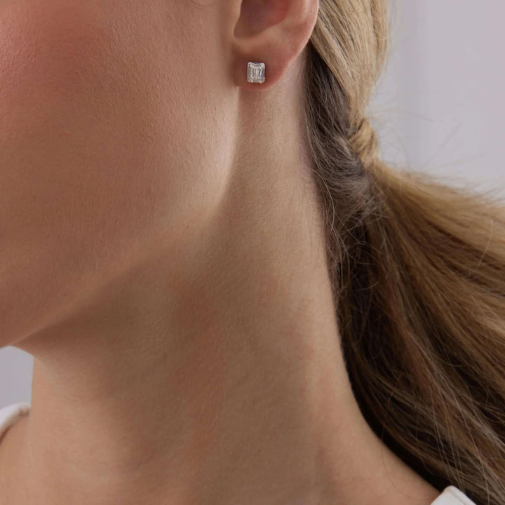 Illusion Emerald White Gold Diamond Studs