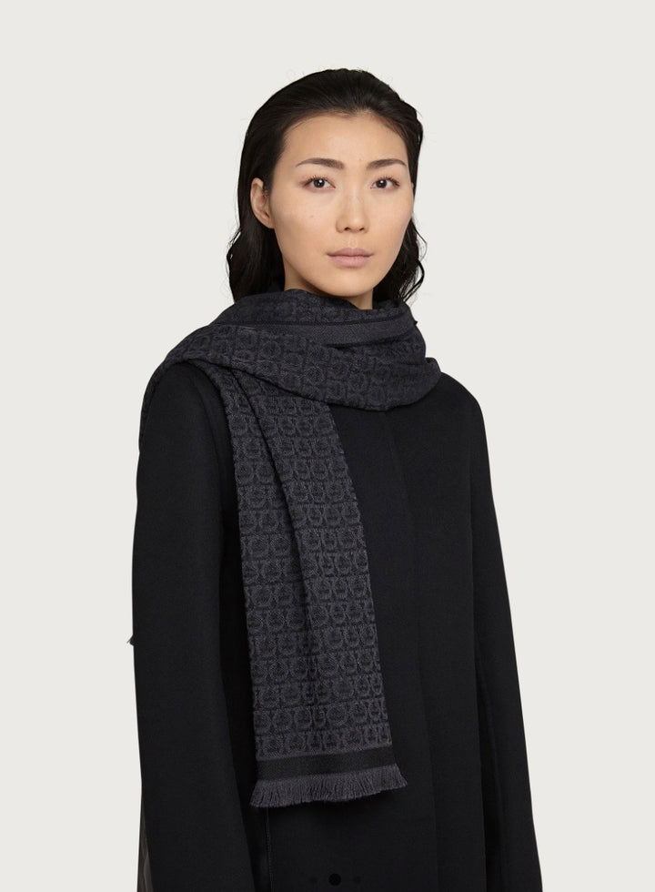 LOGHI E LETTERING SCARF - BLACK/CHARCOAL - NONE
