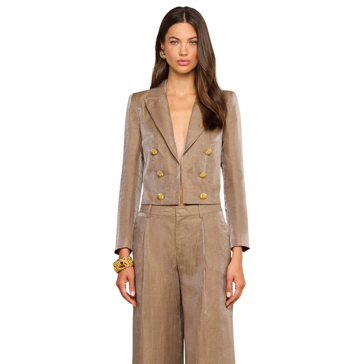 Inez Cropped Blazer in Latte/Gold