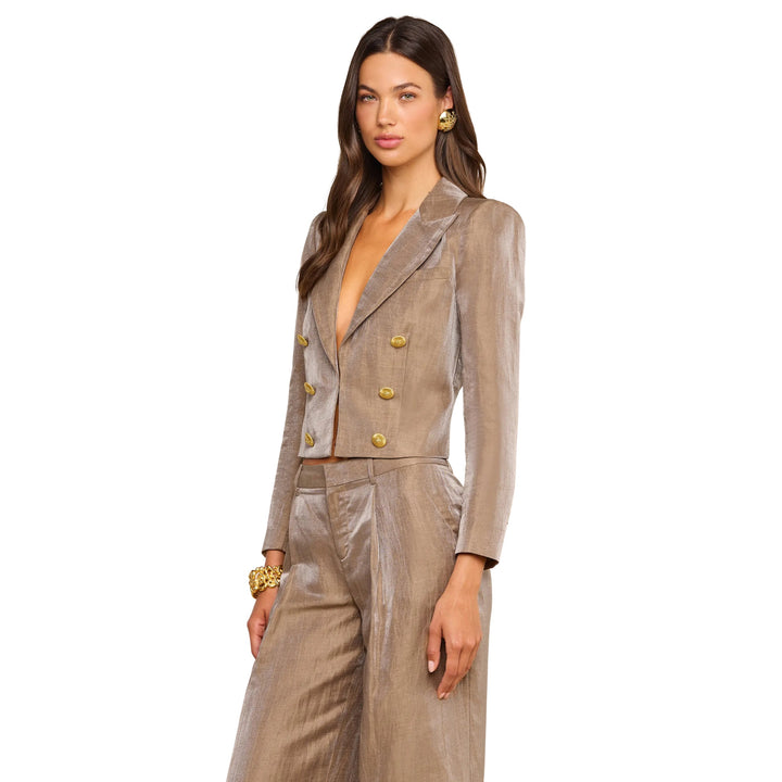 Inez Cropped Blazer in Latte/Gold