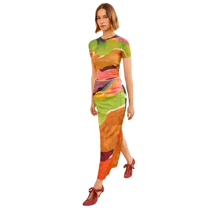 Inez Satin Pencil Skirt in Nature Abhors A Vacuum