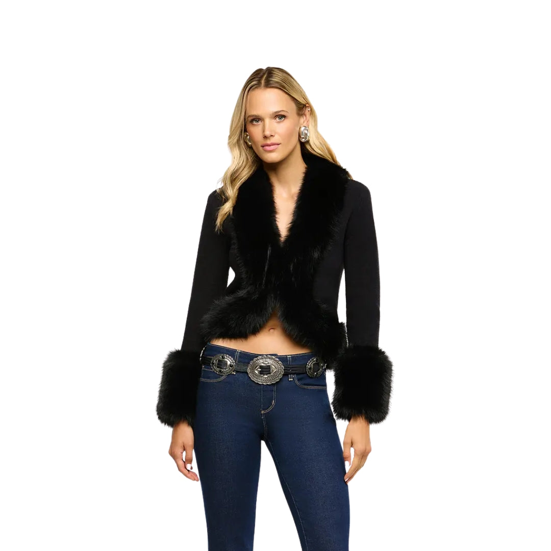 Irma Fur Collar Cardigan in Black