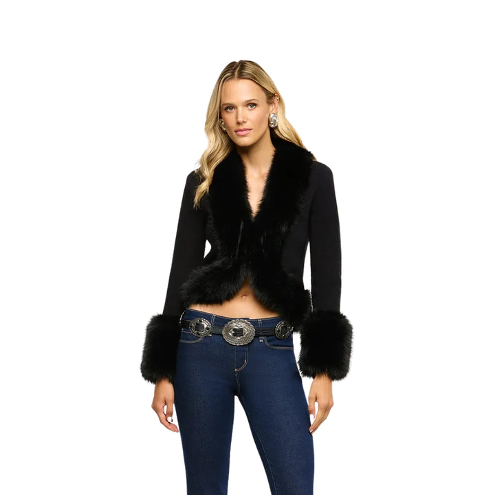 Irma Fur Collar Cardigan in Black