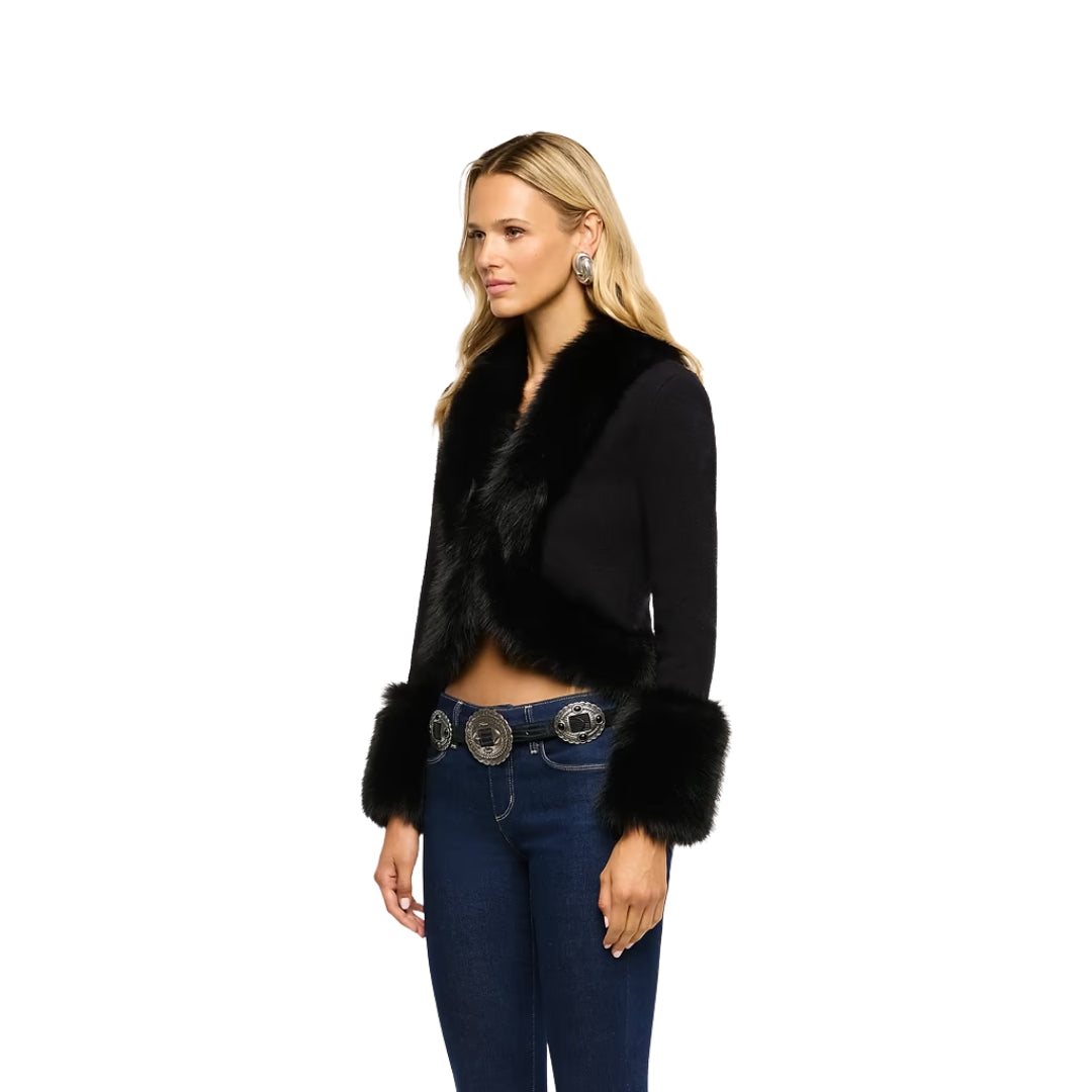 Irma Fur Collar Cardigan in Black
