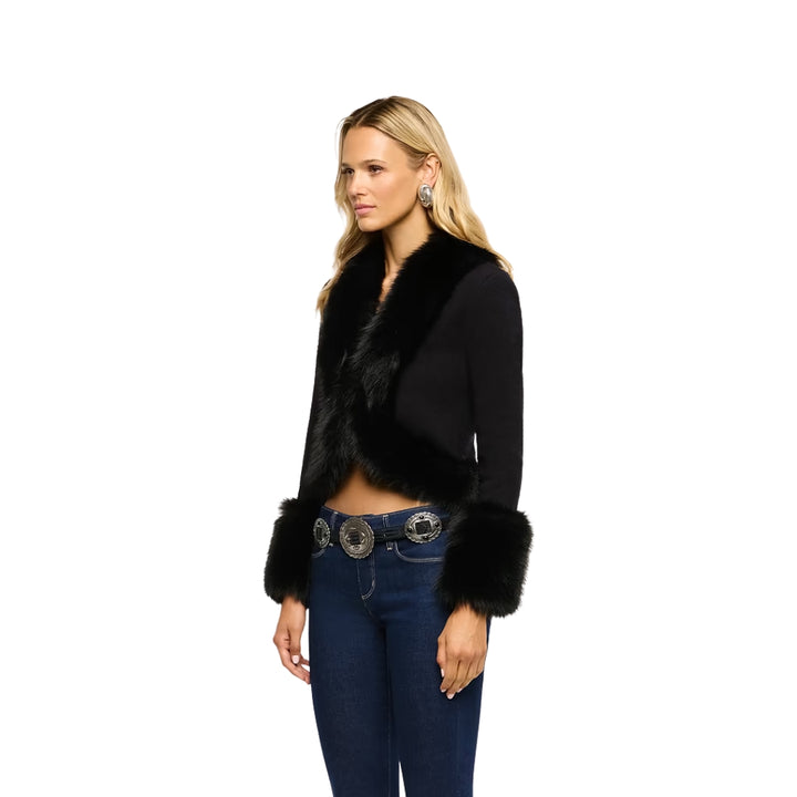Irma Fur Collar Cardigan in Black
