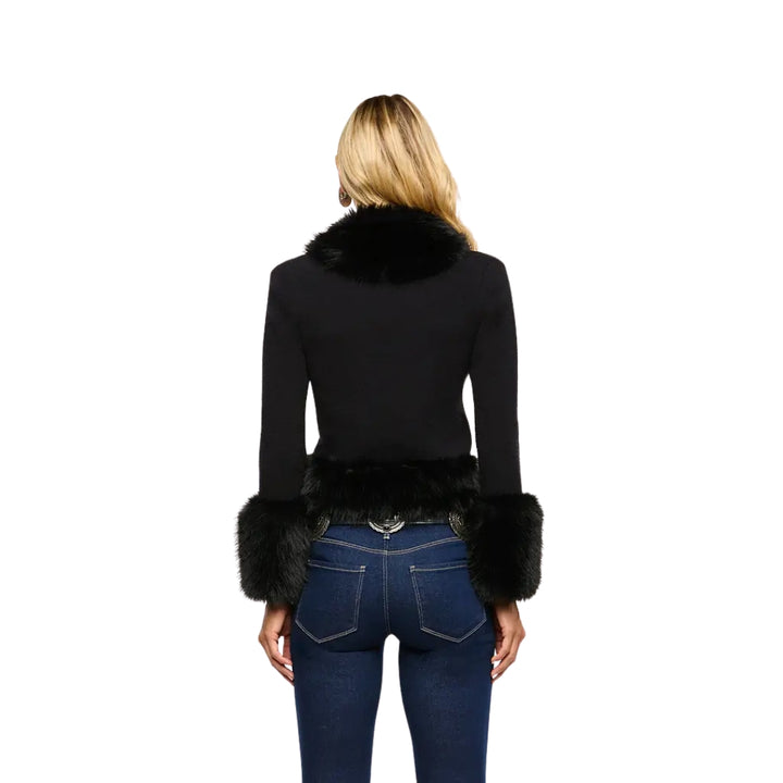 Irma Fur Collar Cardigan in Black
