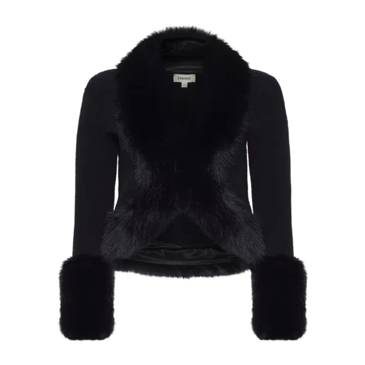 Irma Fur Collar Cardigan in Black