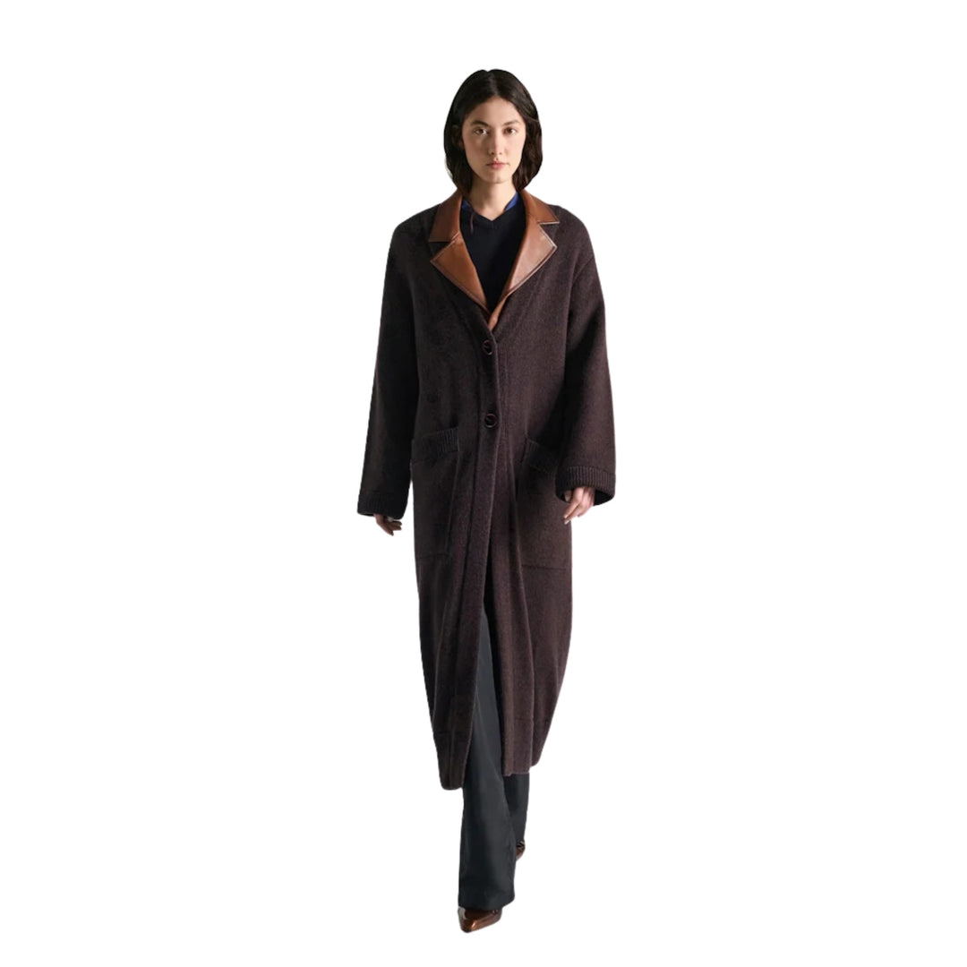 It's A Match Coat in Navy Brown Mousline
