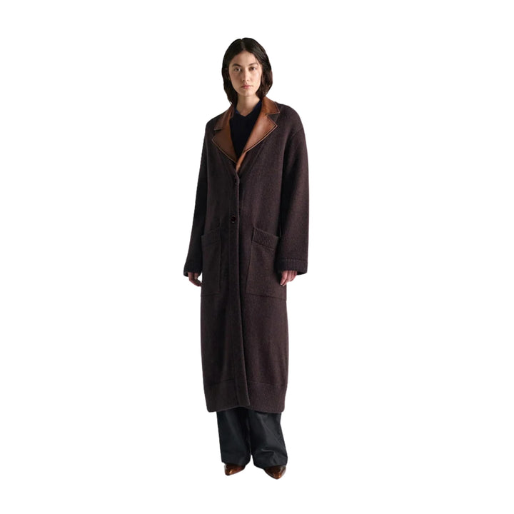 It's A Match Coat in Navy Brown Mousline