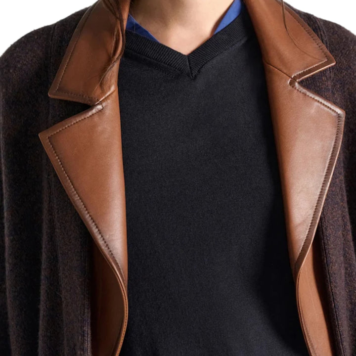 It's A Match Coat in Navy Brown Mousline