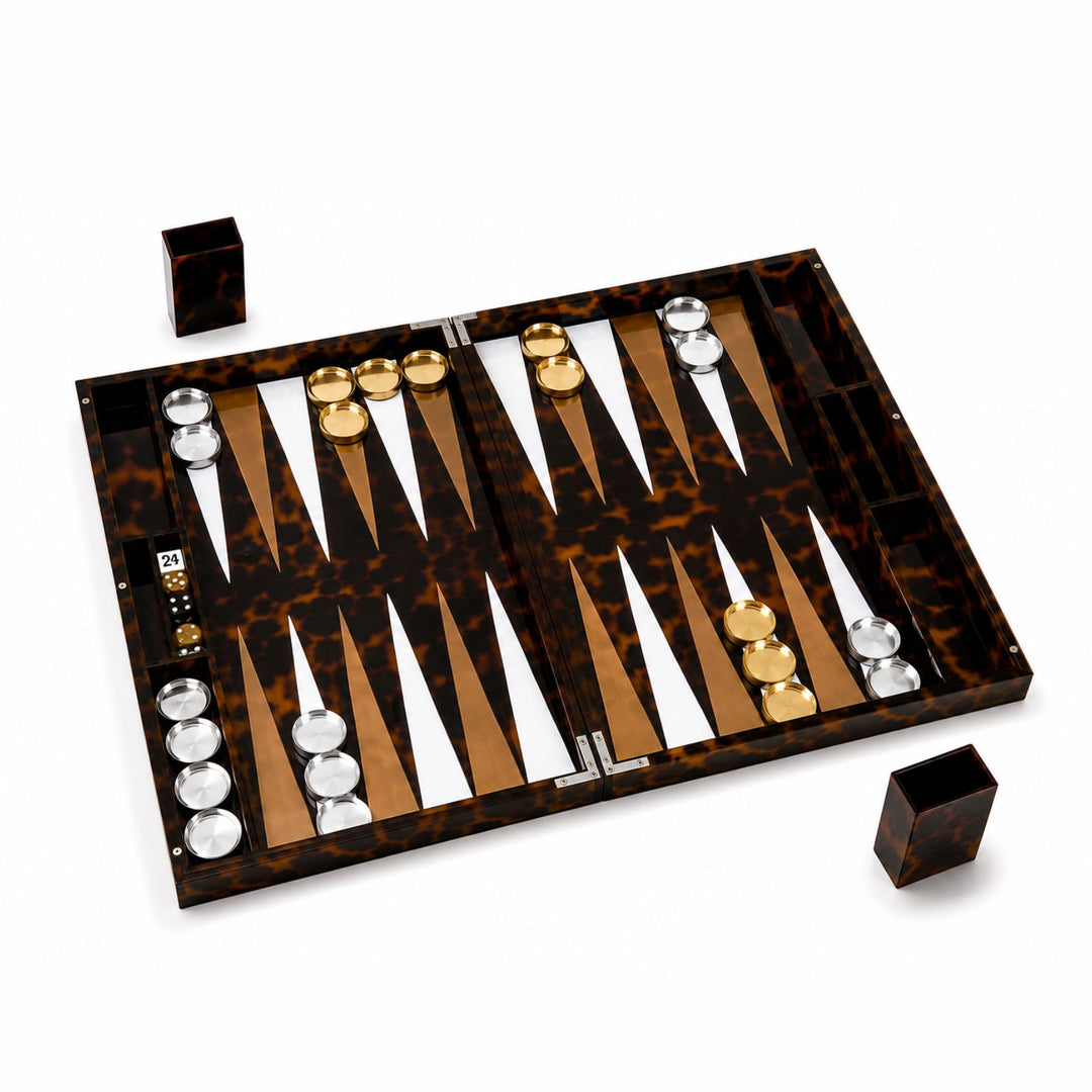 Lucite Tortoise Shell Backgammon Set