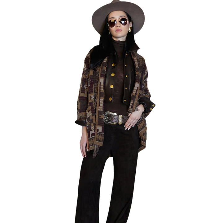 Jair Jacquard Fringe Cardigan in Dark Java/Burgundy Multi