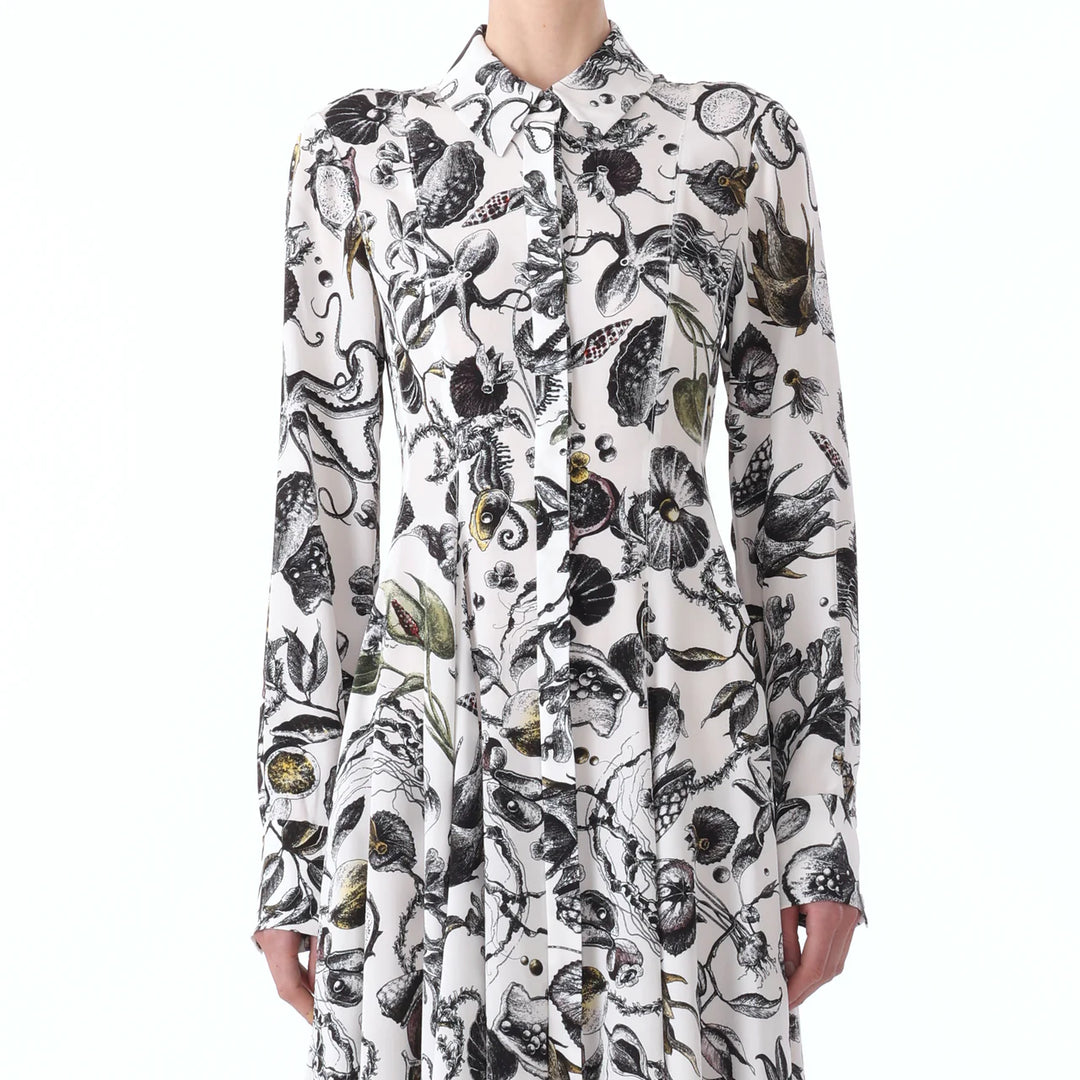 Marine Print Asymmetric L/S Dress