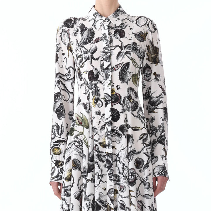 Marine Print Asymmetric L/S Dress