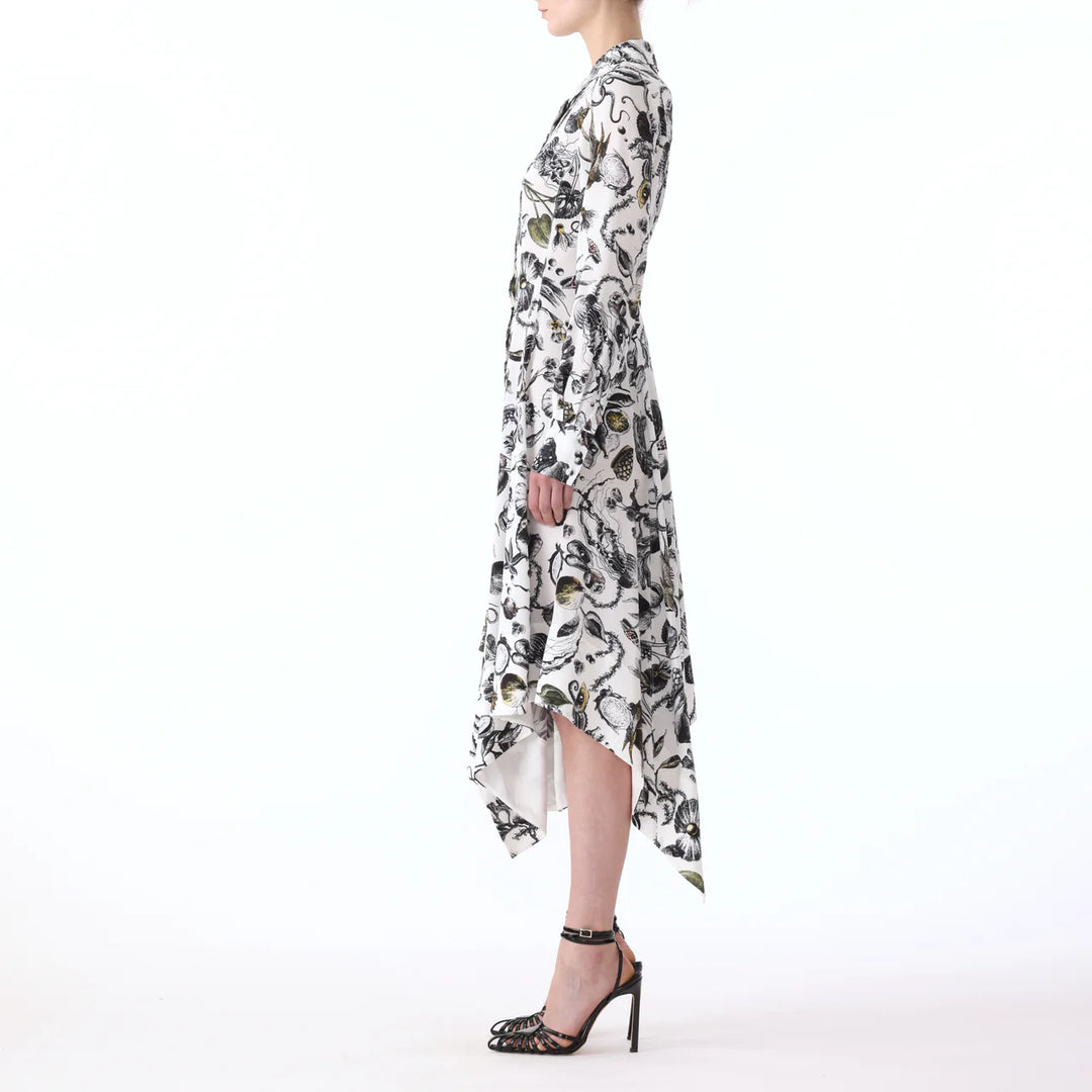 Marine Print Asymmetric L/S Dress
