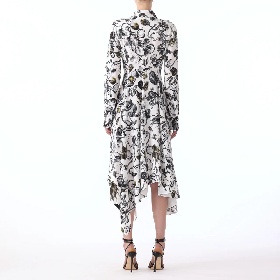 Marine Print Asymmetric L/S Dress