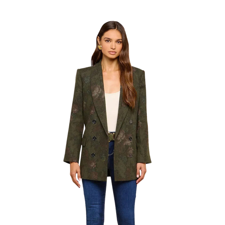 Jayda Relaxed Double Breasted Blazer in Deep Forest Multi Floral