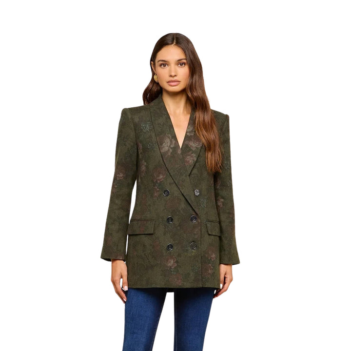 Jayda Relaxed Double Breasted Blazer in Deep Forest Multi Floral