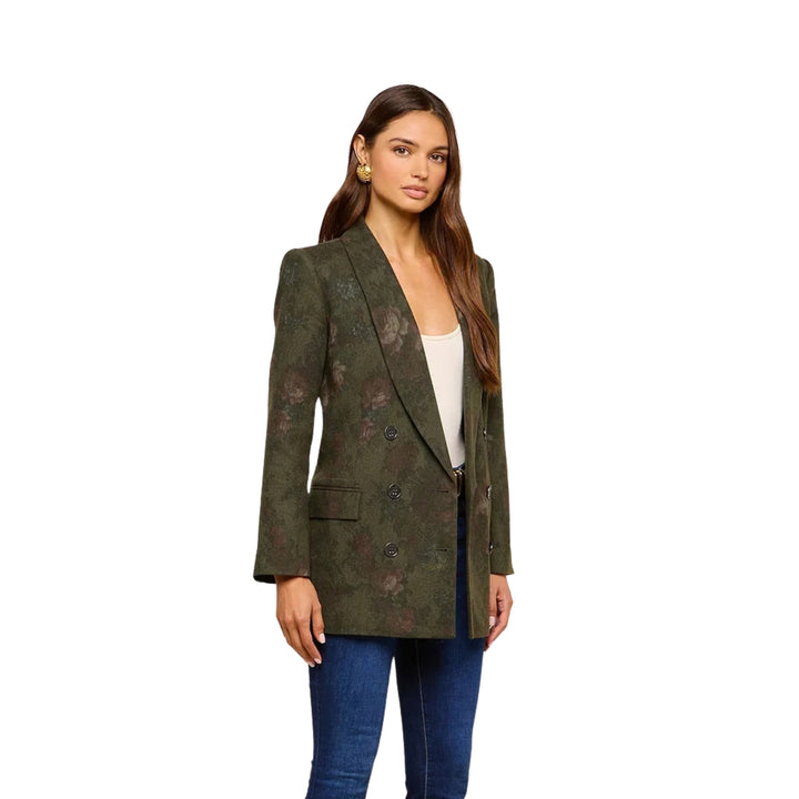 Jayda Relaxed Double Breasted Blazer in Deep Forest Multi Floral