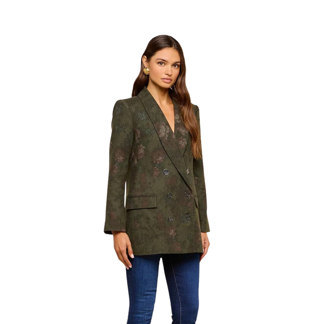 Jayda Relaxed Double Breasted Blazer in Deep Forest Multi Floral
