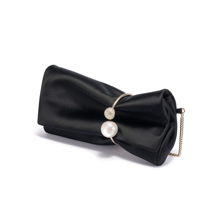 Xandra Satin w/Pearl Crystal Bangle Clutch - Black/Light Gold -