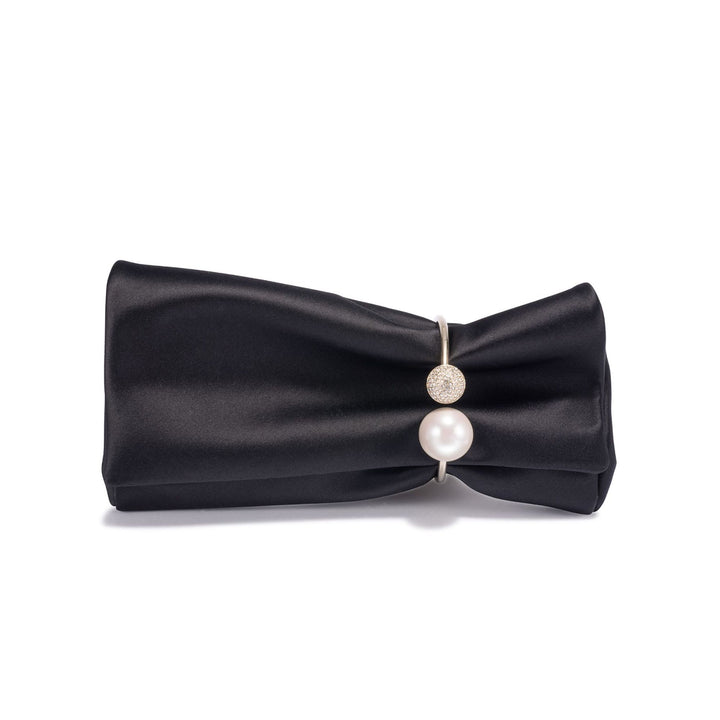 Xandra Satin w/Pearl Crystal Bangle Clutch - Black/Light Gold -