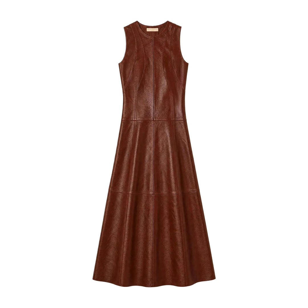 Juliette Leather Dress in Cognac