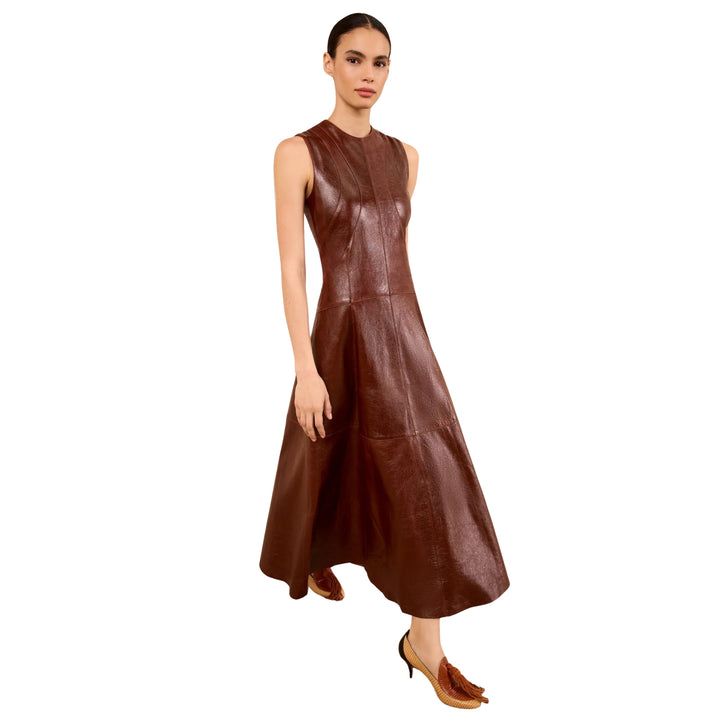 Juliette Leather Dress in Cognac