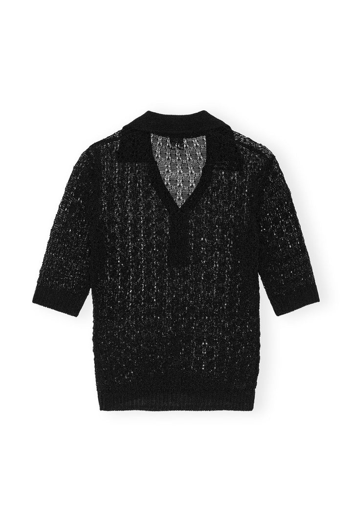 Shiny Pointelle Knit Short Sleeve Polo
