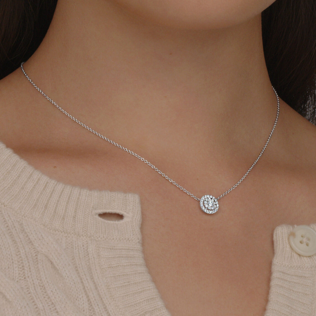 Sunburst Diamond Pendant w/ Halo in 18k White Gold