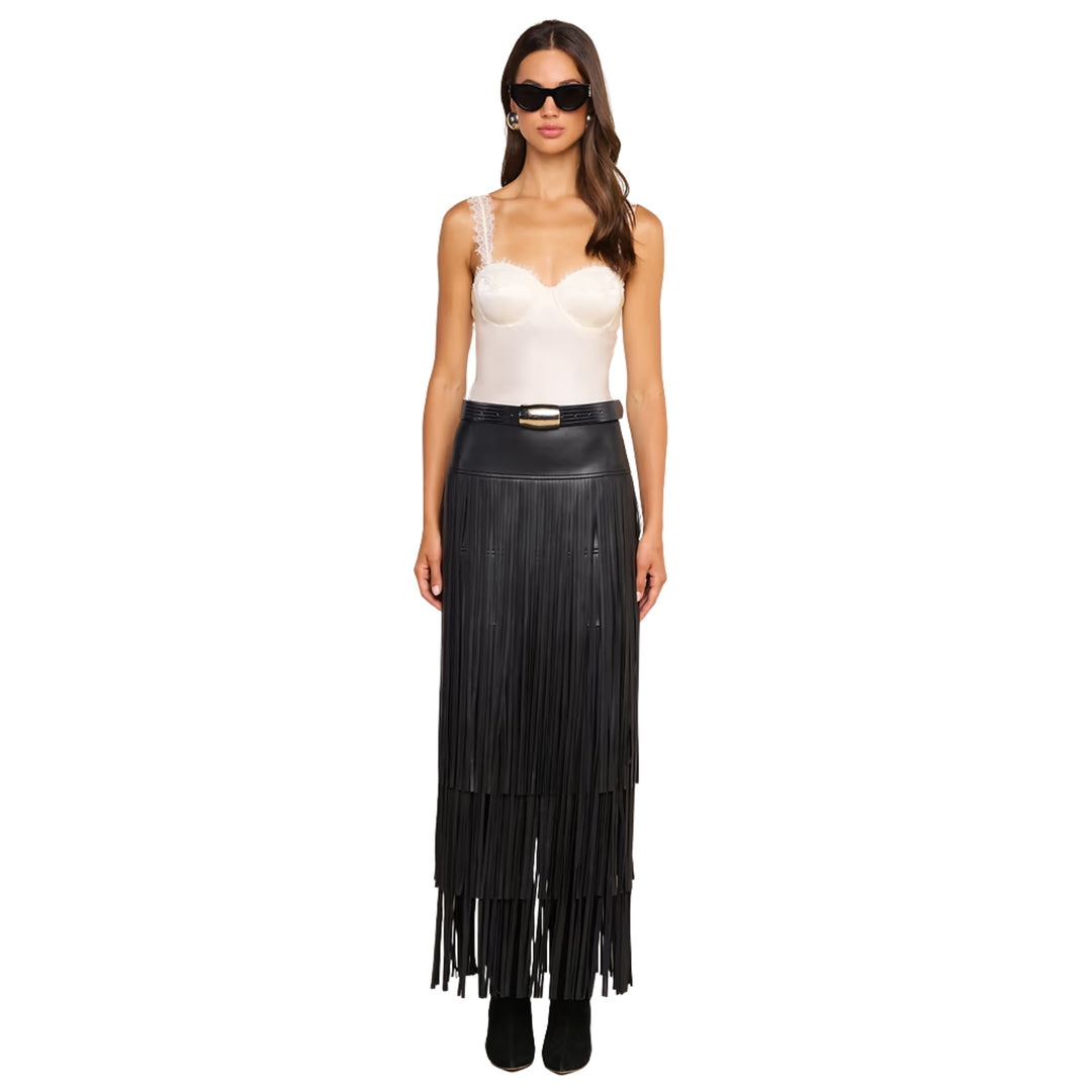 Karoline Maxi Fringe Skirt in Black