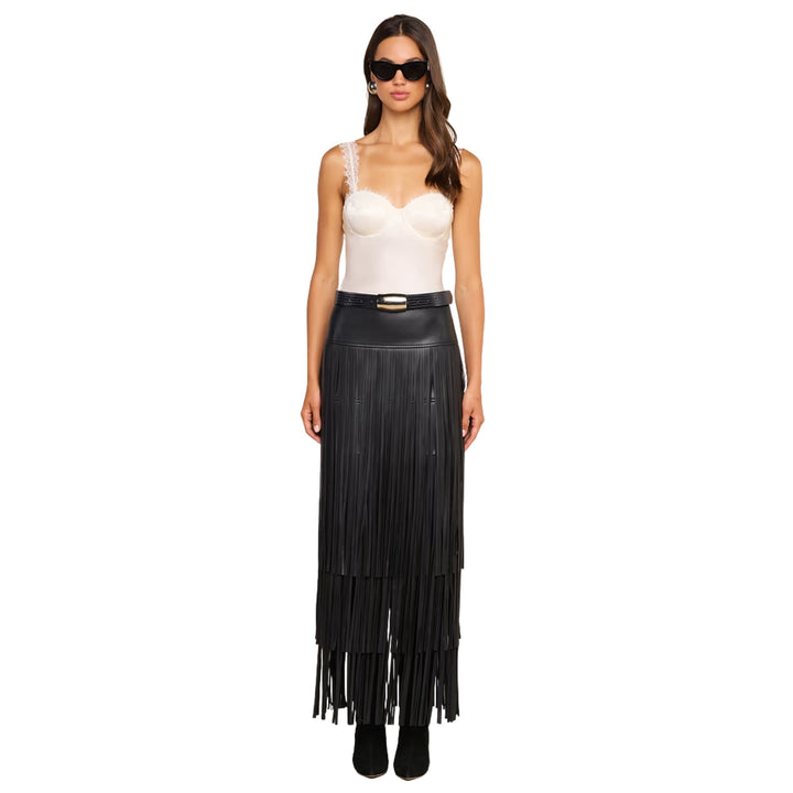 Karoline Maxi Fringe Skirt in Black